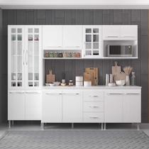 Cozinha Modulada Completa Fidelitá Viena 5 Peças 260cm 13 Portas 3 Gavetas Com Tampo Branco