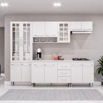 Cozinha Modulada Completa Fidelitá Viena 5 Peças 260cm 13 Portas 3 Gavetas Com Tampo Branco