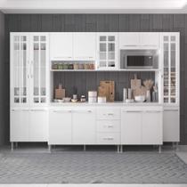 Cozinha Modulada Completa Fidelitá Viena 6 Peças 295cm 15 Portas 3 Gavetas Com Tampo Branco
