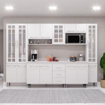Cozinha Modulada Completa Fidelitá Viena 6 Peças 295cm 15 Portas 3 Gavetas Com Tampo Branco