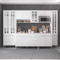 Cozinha Modulada Completa Fidelitá Viena 6 Peças 295cm 15 Portas 3 Gavetas Com Tampo Branco