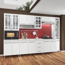 Cozinha Modulada Completa Fidelitá Viena 6 Peças 295cm 15 Portas 3 Gavetas Com Tampo Branco