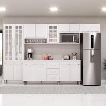 Cozinha Modulada Completa Fidelitá Viena 6 Peças 330cm 15 Portas 3 Gavetas Com Tampo Branco