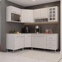 Cozinha Modulada Completa Fidelitá Viena 6 Peças 340cm 12 Portas 3 Gavetas Com Tampo Branco