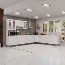 Cozinha Modulada Completa Fidelitá Viena 7 Peças 600cm 16 Portas 6 Gavetas Com Tampo Branco