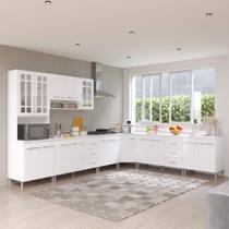 Cozinha Modulada Completa Fidelitá Viena 7 Peças 600cm 16 Portas 6 Gavetas Com Tampo Branco