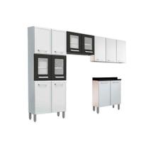 Cozinha Modulada Completa Gourmet 4 Peças (2 Armários + 1 Balcão + 1 Paneleiro) C4P66 Branco/Preto - Bertolini