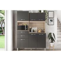 Cozinha Modulada Completa Harmonia c/ 6 Portas e 2 Gavetas 132x183 Avena/Grafito - Demóbile
