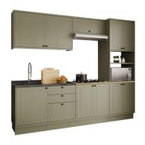 Cozinha Modulada Completa Herval Viana, 6 Peças, Verde Hill e Carvalho Nature, com tampo Cozinha Modulada Completa Herval Viana, 6 Peças, Verde Hill e Carvalho Nature, com tampo