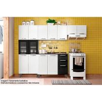 Cozinha Modulada Completa Múltipla 4 Peças (2 Armários + 1 Balcão + 1 Paneleiro) C4P82 Branco/Preto - Bertolini