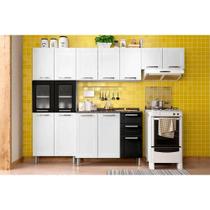 Cozinha Modulada Completa Múltipla 4 Peças (2 Armários + 1 Balcão + 1 Paneleiro) C4P86 Branco/Preto - Bertolini