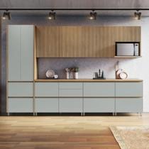 Cozinha Modulada Completa Rainha Gourmet Nesher Ripada MDF 7 Peças Nature e Verde