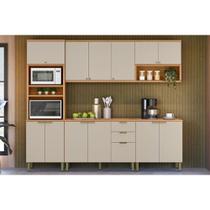 Cozinha Modulada Completa Selene 5 Peças (2Aéreos+2Balcões+1Paneleiro) CP03 Jequitiba/Off White Fosco - Linea Brasil