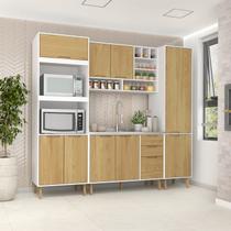 Cozinha Modulada Completa sem Tampo 4 Peças 9 Portas 3 Gavetas Branco/Wood