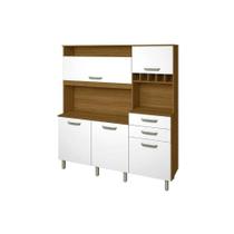 Cozinha Modulada Completa Smart 3Nichos Microondas e Adega c/5Portas e 2Gavetas 180x196cm Freijó/Branco - Nesher