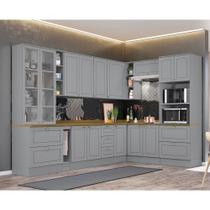 Cozinha Modulada de Canto 10 peças 14 Portas 7 Gavetas Americana Henn - Cinza/Nature Cozinha Modulada de Canto 10 peças 14 Portas 7 Gavetas Americana Henn - Cinza/Nature