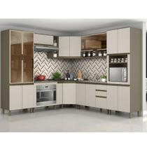 Cozinha Modulada de Canto 10 Peças Completa com Torre Quente e Cristaleira 17 Portas Connect Henn - Duna/Cristal