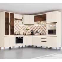 Cozinha Modulada de Canto 10 Peças Completa com Torre Quente e Cristaleira 17 Portas Connect Henn - Off White Cozinha Modulada de Canto 10 Peças Completa com Torre Quente e Cristaleira 17 Portas Connect Henn - Off White