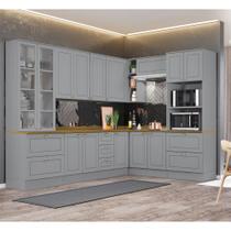 Cozinha Modulada de Canto 8 peças 14 Portas 7 Gavetas Americana Henn - Cinza/Nature