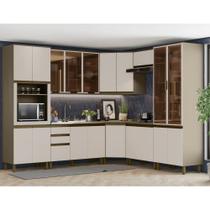 Cozinha Modulada de Canto 8 Peças Completa 20 Portas 2 Gavetas Connect Henn - Duna/Cristal