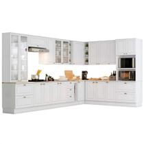 Cozinha Modulada de Canto Completa 19 Peças e Cristaleira 20 Portas Liana H02 Branco HP - Mpozenato