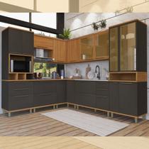 Cozinha Modulada de Canto Reto Paneleiro Nicho Forno Aéreo 2 Portas 120cm Cristaleira 4 Portas Vidros Reflecta Balcão para Pia Sem Tampo 120cm Cozinha Modulada de Canto Reto Paneleiro Nicho Forno Aéreo 2 Portas 120cm Cristaleira 4 Portas Vidros Reflecta Balcão para Pia Sem Tampo 120cm