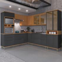 Cozinha Modulada de Canto Reto Torre Quente Cristaleira 4 Portas Aéreo 120cm e Vidros Reflecta Balcão para Pia Sem Tampo Completa 8 Peças Madri Cozinha Modulada de Canto Reto Torre Quente Cristaleira 4 Portas Aéreo 120cm e Vidros Reflecta Balcão para Pia Sem Tampo Completa 8 Peças Madri