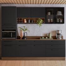 Cozinha Modulada em Aço 5 Peças 7 Portas 6 Gavetas Paneleiro Forno Rodapé PVC Exclusive Itatiaia Preto/Grafite/Matt
