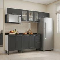 Cozinha Modulada em Aço 6 Peças 10 Portas 2 Gavetas Nicho Forno Florença Itatiaia Cinza/Branco/Grafite