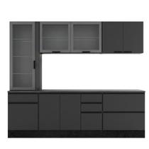 Cozinha Modulada Etna 5 Peças Cristaleira Balcão MDP 258CM Grafite Poliman Móveis Cozinha Modulada Etna 5 Peças Cristaleira Balcão MDP 258CM Grafite Poliman Móveis