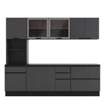 Cozinha Modulada Etna 6 Peças Paneleiro Balcão MDP 258CM Grafite Cozinha Modulada Etna 6 Peças Paneleiro Balcão MDP 258CM Grafite