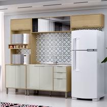 Cozinha Modulada Glória 4 Peças com Aéreo 1200 Portas Deslizantes e Torre 2 Fornos Castanho/Off White