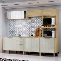 Cozinha Modulada Glória 5 Peças com Aéreo 1200 Portas Deslizantes e Torre 2 Fornos Bege/Castanho/Off White Cozinha Modulada Glória 5 Peças com Aéreo 1200 Portas Deslizantes e Torre 2 Fornos Bege/Castanho/Off White