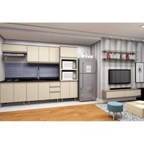 Cozinha Modulada Integrada com Sala de Estar Aurora Espresso Móveis Cinza
