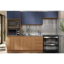 Cozinha Modulada Kappesberg Ciela Ciela 4 Peças (2Aéreo+1Balcão+1Paneleiro) C4P77 Canela/Azul Profundo - Kappesberg
