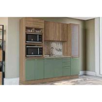 Cozinha Modulada Kappsberg Botanic Botanic 4 Peças (1Aéreo+1Balcão+2Paneleiros) s/Pia M647 Nogueira/Verde Oliva-Kappesberg