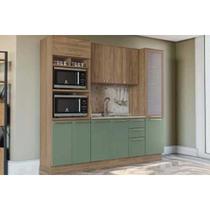 Cozinha Modulada Kappsberg Botanic Botanic 4 Peças (1Aéreo+1Balcão+2Paneleiros) s/Pia M647 Nogueira/Verde Oliva-Kappesberg