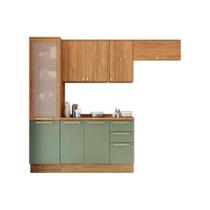 Cozinha Modulada Kappsberg Botanic Botanic 5 Peças (2Aéreo+1Balcão+1Paneleiro+1Complemento) M659 Nogueira/Verde Oliva-Kappesberg