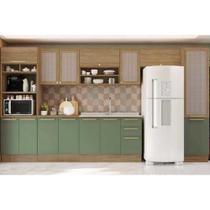 Cozinha Modulada Kappsberg Botanic Botanic 8 Peças (3Aéreos+2Balcões+2Paneleiros+1Complemento) s/Pia M651 Nogueira/Verde Oliva-Kappesberg