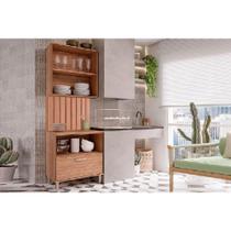 Cozinha Modulada MGM Bella 3 Peças s/ Portas (1Aéreo+1Balcão+1Painel Ripado) 80cm Freijo-MGM