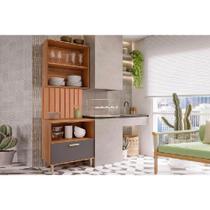 Cozinha Modulada MGM Bella 3 Peças s/ Portas (1Aéreo+1Balcão+1Painel Ripado) 80cm Freijo/Titanium-MGM