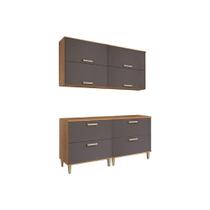 Cozinha Modulada MGM Bella 4 Peças (2Aéreos+2Balcões) 160cm Freijo/Titanium-MGM Cozinha Modulada MGM Bella 4 Peças (2Aéreos+2Balcões) 160cm Freijo/Titanium-MGM