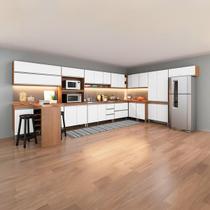 Cozinha Modulada Moderna Completa com Bancada Sabrina 452/294x202Cm 14 Peças MDP Branco MENU