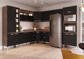 Cozinha Modulada Nonaliza 9 Peças 3,00m x 2,60m x 2,09m altura x 0,47cm profundidade. COR CARVALHO PRETO.
