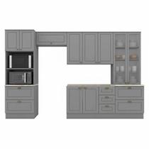 Cozinha Modulada Nova York 5 Peças Com Cristaleira Cinza Hp - Henn Cozinha Modulada Nova York 5 Peças Com Cristaleira Cinza Hp - Henn