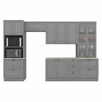 Cozinha Modulada Nova York 5 Peças com Cristaleira Cinza HP Henn Cozinha Modulada Nova York 5 Peças com Cristaleira Cinza HP Henn