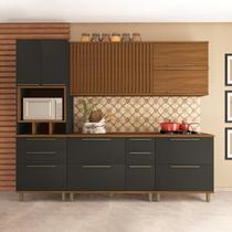 Cozinha Modulada Paneleiro 4 Portas Nicho Forno Aéreo Ripado 120cm 2 Aéreos 80cm Balcão com Tampo 120cm Completa 6 Peças Madri