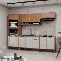 Cozinha Modulada Paneleiro Forno Aéreo 2 Portas Ripado 5 Peças Florença Marrom/Freijó/Off White Cozinha Modulada Paneleiro Forno Aéreo 2 Portas Ripado 5 Peças Florença Marrom/Freijó/Off White