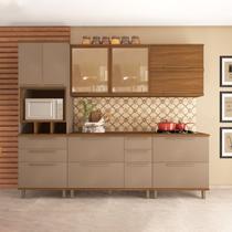 Cozinha Modulada Paneleiro Nicho Forno Aéreo 120cm com Vidros Reflecta 2 Aéreos 80cm Balcão com Tampo 120cm Balcão 80cm Completa 6 Peças Madri