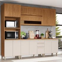 Cozinha Modulada para Área Seca 271,5cm com Detalhes Ripados Requinte Henn - Nature/Nature/Areia